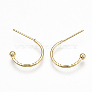 Brass Stud Earrings, Half Hoop Earrings, Real 18K Gold Plated, 15x20x3mm, Pin: 0.7mm(X-KK-S348-375)