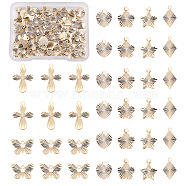 84Pcs 6 Style Brass Charms & Pendants, Long-Lasting Plated, Cadmium Free & Lead Free, Mixed Shape, Real 24K Gold Plated, 10~17.5x8~13x0.1~0.2mm, Hole: 1.2mm, 14pcs/style(KK-SW0001-03)