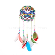 DIY Diamond Painting Woven Net/Web with Feather Pendants Decoration Kits, including Acrylic Rhinestone, Random Color Acrylic Beads & Feather Pendants, Diamond Sticky Pen, Tray Plate and Glue Clay, Butterfly Pattern, Plate: 146mm(ANIM-PW0001-189I)