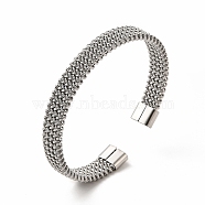304 Stainless Steel Mesh Chains Shape Open Cuff Bangle for Women, Stainless Steel Color, Inner Diameter: 2x2-1/2 inch(5.2x6.2cm) (BJEW-C033-02P)