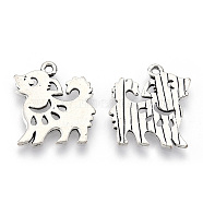 Tibetan Style Alloy Pendants, Cadmium Free & Lead Free, Dog Charms, Antique Silver, 20x17.5x1.5mm, Hole: 1.4mm(PALLOY-T075-196AS)