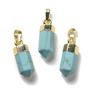 Synthetic Turquoise Pendants, with Brass Findings, Bullet, Golden, 19~21x7mm, Hole: 4x6mm(G-G737-08J-G)