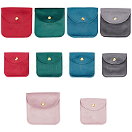 10Pcs 10 Styles Velvet Jewelry Storage Pouches, Square Jewelry Bags with Golden Tone Snap Fastener, for Earring, Rings Storage, Mixed Color, 8~9.8x8~9.8x0.75cm, 1pcs/style(ABAG-BC0001-53)