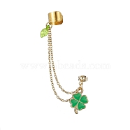 304 Stainless Steel Cuff Earring Chains, Alloy Charms Stud Earrings Crawler Earrings, Clover, 90mm(EJEW-JE05640-01)