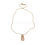 Natural Rose Quartz Teardrop Pendant Necklace, Adjustable Braided Wax String Choker Necklace, 31.89 inch(81cm)(NJEW-K258-03H)
