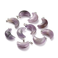 Natural Amethyst Pendants, with Platinum Brass Loops, Moon, 29x18~21x7~10mm, Hole: 6x3mm(G-Z022-02C)