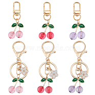 6Pcs 6 Styles Cherry Transparent Acrylic Pendant Decorations, with Alloy Finding, for Keychain Earphone Bag Gift Pendant Decoration, Mixed Color, 63.5~90mm, 1pc/style(HJEW-CP0001-08)