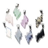 Natural & Synthetic Mixed Gemstone Pendants, Lightning Bolt Charms with Stainless Steel Color Plated 201 Stainless Steel Snap on Bails, 31~33x13~14x5mm, Hole: 7.5x4.5mm(G-C057-01P)