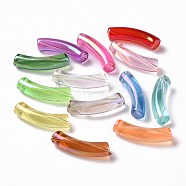 UV Plating Transparent Rainbow Iridescent Acrylic Beads, Curved Tube, Mixed Color, 32~33x10x8mm, Hole: 1.6mm(OACR-A016-01)