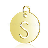 304 Stainless Steel Charms, Flat Round with Letter, Golden, Letter.S, 12x1mm, Hole: 2.5mm(STAS-S105-T514G-S)