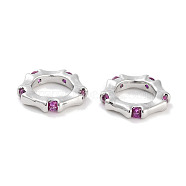 Brass Pave Cubic Zirconia Linking Rings, Ring, Platinum, Deep Pink, 8x8x1.5mm, Inner Diameter: 4.5mm(KK-C051-61P-02)