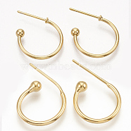 Brass Stud Earring Findings, Half Hoop Earrings, Nickel Free, Real 18K Gold Plated, 21x15x3mm, Pin: 0.8mm(X-KK-T020-105G)