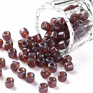 Transparent Colours Luster Glass Round Bugle Beads, Round Hole, Sienna, 4~6x5~6mm, Hole: 1.8mm, about 2250pcs/pound(SEED-S045-001A-D02)