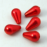 ABS Plastic Imitation Pearl, teardrop, Red, 10x6mm, Hole: 1mm(MACR-G002-6)
