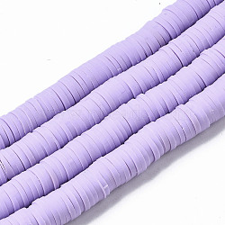 Handmade Polymer Clay Beads Strands, for DIY Jewelry Crafts Supplies, Heishi Beads, Disc/Flat Round, Lilac, 8x0.5~1mm, Hole: 2mm, about 350~387pcs/strand, 15.75 inch~16.14 inch(40~41cm)(X-CLAY-R089-8mm-146)