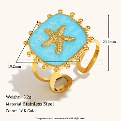 304 Stainless Steel and Enamel Cuff Rings, Real 18K Gold Plated, Square, Inner Diameter: 15~20mm(FS-WGFF68F-06)