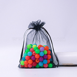Rectangle Organza Drawstring Bags, Black, 12x9cm(CON-PW0001-054C-08)