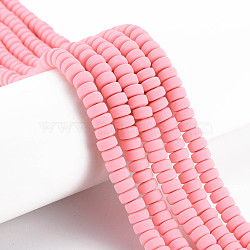 Handmade Polymer Clay Beads Strands, for DIY Jewelry Crafts Supplies, Flat Round, Pink, 6~7x3mm, Hole: 1.5mm, about 113~116pcs/strand, 15.55 inch~16.14 inch(39.5~41cm)(CLAY-N008-118)