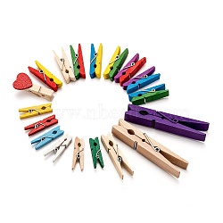 Wooden Craft Pegs Clips, Mixed Shapes, Mixed Color, 30~72x4~21x5~13mm(WOOD-MSMC002-07)