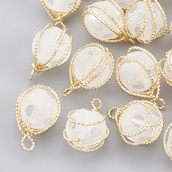 Brass Glass Pendants, Frosted, Round, Real 18K Gold Plated, Clear, 17~18x12x10mm, Hole: 1~2mm(KK-T035-79A)