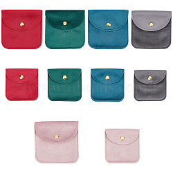 10Pcs 10 Styles Velvet Jewelry Storage Pouches, Square Jewelry Bags with Golden Tone Snap Fastener, for Earring, Rings Storage, Mixed Color, 8~9.8x8~9.8x0.75cm, 1pcs/style(ABAG-BC0001-53)