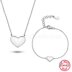 Rhodium Plated 925 Sterling Silver Heart Jewelry Set, Enamel Pendant Necklaces and Link Bracelet, Platinum, 5.12 inch(13cm), 12.20 inch(31cm)(LE7132-1)