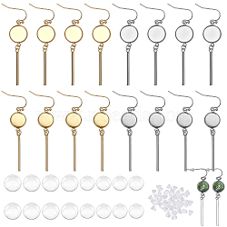 8 Pairs 4 Styles Blank Dome Glass Dangle Earrings, Flat Round & Bar 304 Stainless Steel Drop Earrings for Women, Golden & Stainless Steel Color, 55~56mm, Pin: 0.6mm, 2 Pairs/style(EJEW-AB00008)