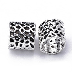 Tibetan Style Hollow Alloy European Beads, Large Hole Beads, Cadmium Free & Lead Free, Column, Antique Silver, 8x8mm, Hole: 6mm(X-TIBE-S319-124AS-RS)