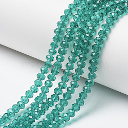 Glass Beads Strands, Faceted, Rondelle, Sea Green, 10x8mm, Hole: 1mm, about 65~66pcs/strand, 20.8~21.2 inch(53~54cm)(EGLA-A034-T10mm-D18)