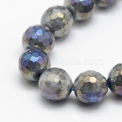 Electroplate Natural Labradorite Round Bead Strands, Faceted, 4mm, Hole: 1mm, about 91pcs/strand, 14.9 inch(G-L377-36-4mm)