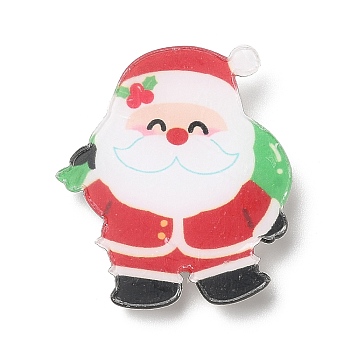 Christmas Theme Acrylic Brooch, with 201 Stainless Steel Pin, Santa Claus, 31.5x28x7mm
