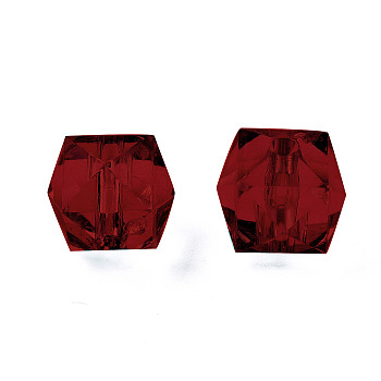 Transparent Acrylic Beads, Faceted, Cube, Dark Red, 8x8x7.5mm, Hole: 1.4mm, about 1730pcs/500g