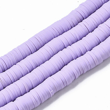 Handmade Polymer Clay Beads Strands, for DIY Jewelry Crafts Supplies, Heishi Beads, Disc/Flat Round, Lilac, 8x0.5~1mm, Hole: 2mm, about 350~387pcs/strand, 15.75 inch~16.14 inch(40~41cm)