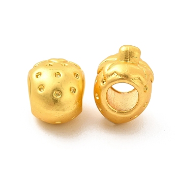 Rack Plating Alloy European Beads, Large Hole Beads, Lead Free & Cadmium Free & Nickel Free, Strawberry, Matte Gold Color, 12x8.5x8.5mm, Hole: 4.5mm