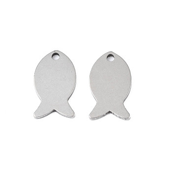 304 Stainless Steel Pendants, Fish, Stainless Steel Color, 16x9x1mm, Hole: 1.6mm