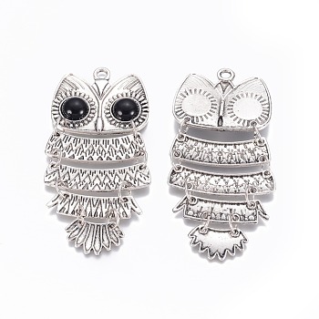 Alloy Resin Owl Big Pendants, Antique Silver, 87x39x2mm, Hole: 4mm
