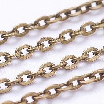 Iron Cable Chains, Unwelded, with Spool, Flat Oval, Popular for Jewelry Making, Important Decoration, Cadmium Free & Nickel Free & Lead Free, Antique Bronze, 3x2x0.6mm, about 328.08 Feet(100m)/roll