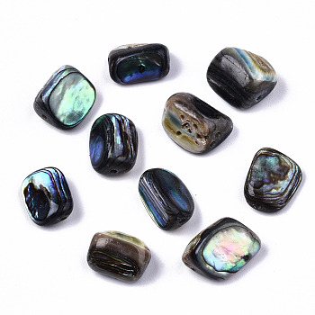 Natural Abalone Shell/Paua Shell Beads, Nuggets, Colorful, 10.5x7.5~8.5x4~7.5mm, Hole: 1mm