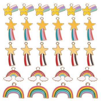 Nbeads 60Pcs 5 Style Alloy Enamel Pendants, Rainbow & Meteor & Shooting Star, Light Gold, Mixed Color, 12pcs/Style