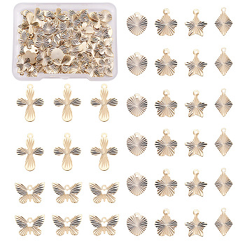 84Pcs 6 Style Brass Charms & Pendants, Long-Lasting Plated, Cadmium Free & Lead Free, Mixed Shape, Real 24K Gold Plated, 10~17.5x8~13x0.1~0.2mm, Hole: 1.2mm, 14pcs/style