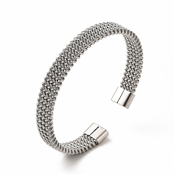 304 Stainless Steel Mesh Chains Shape Open Cuff Bangle for Women, Stainless Steel Color, Inner Diameter: 2x2-1/2 inch(5.2x6.2cm) 
