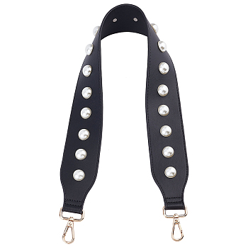 Fiber Bag Straps, Bag Accessories, with ABS Plastic Pearl Cabochons and Alloy Swivel Clasps, Black, 70x5.05x1cm
