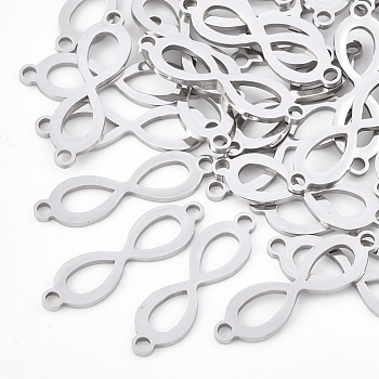 201 Stainless Steel Links connectors, Laser Cut Links, Infinity, Stainless Steel Color, 25x7x1mm, Hole: 1.8mm