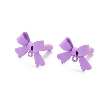 Alloy Stud Earring Findings, with 925 Sterling Silver Pins and Loop, Bowknot, Plum, 11x15x4mm, Hole: 1.2mm, Pin: 0.7mm