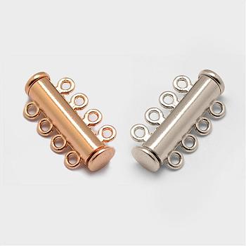 Alloy Magnetic Slide Lock Clasps, 4-Strand, 8-Hole, Tube, Mixed Color, 25x13.5x7mm, Hole: 2mm