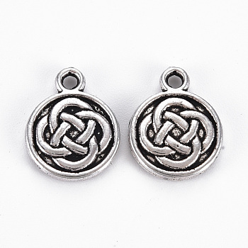 Tibetan Style Alloy lrish Eternity Knot Charms, Cadmium Free & Lead Free, Flat Round, Antique Silver, 15x11.5x2mm, Hole: 1.6mm, about 840pcs/1000g