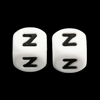 20Pcs White Cube Letter Silicone Beads 12x12x12mm Square Dice Alphabet Beads with 2mm Hole Spacer Loose Letter Beads for Bracelet Necklace Jewelry Making, Letter.Z, 12mm, Hole: 2mm