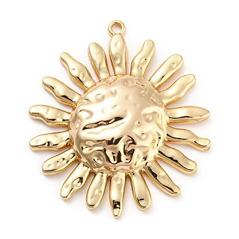 Brass Pendants, Textured, Sun Charm, Real 18K Gold Plated, 31.5x28x4.5mm, Hole: 1.2mm