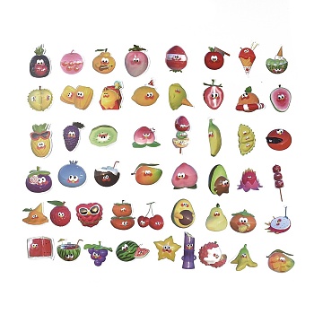 50Pcs 50 Styles PVC Plastic Fruit Character Stickers Sets, Waterproof Adhesive Decals for DIY Scrapbooking, Photo Album Decoration, Fruit Pattern, 44~74x21.5~66x0.1mm, 50pcs/bag