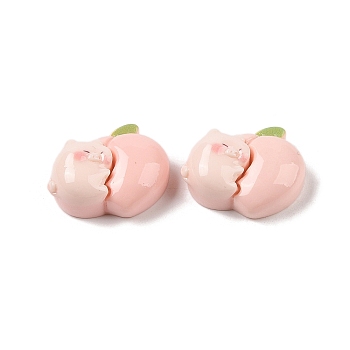 Opaque Resin Decoden Cabochons, Cartoon Peach Pig, Pink, 21x26x10.5mm